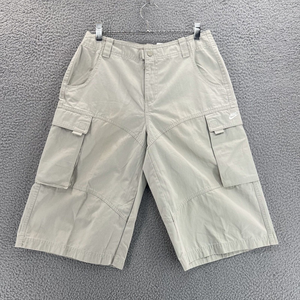 Vintage NIKE Cargo Shorts Boys XL Zipper‎ Pockets Y2K Gray Tag New Old Tag READ